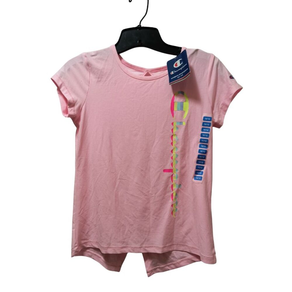 Champion Activewear Top Girls 10/12 Pink Stretch Keyhole Back Split Back Hem
